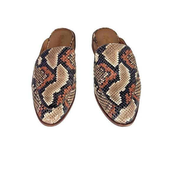 Madewell Women's 8 Frances Snake Leather Loafers Mules Slip On Shoes Boho Flats - Picture 4 of 15